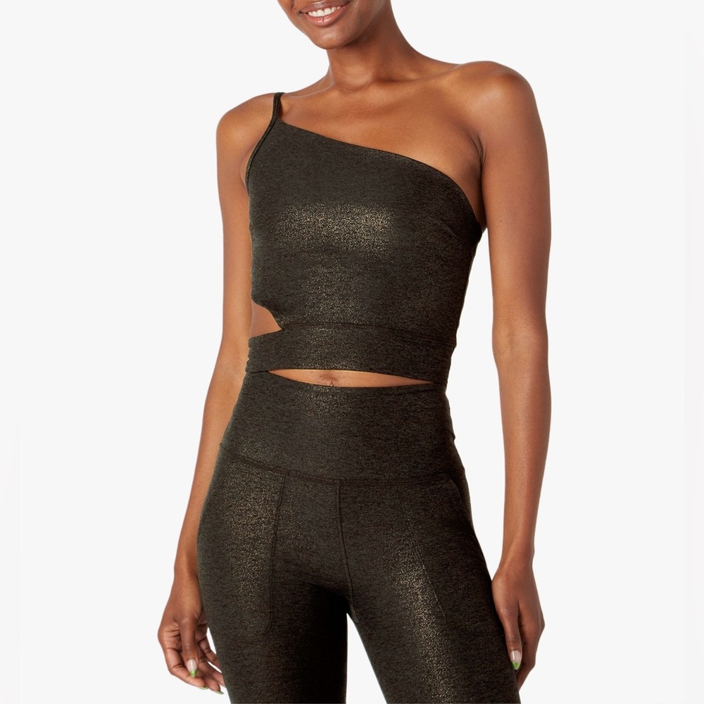 Beyond Yoga Softshine Wonderlust One Shoulder Black Women’s Sport Bra Sz XS NWT
